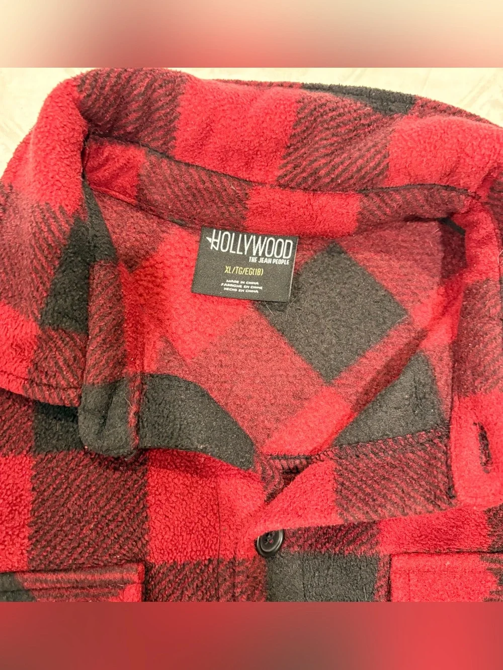 Hollywood Red Black Buffalo Plaid Flannel Shirt Youth XL 18 Cozy